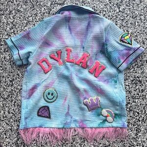 Handmade. Colorful Tie-Dye Shirt with Fringe with personalized name.